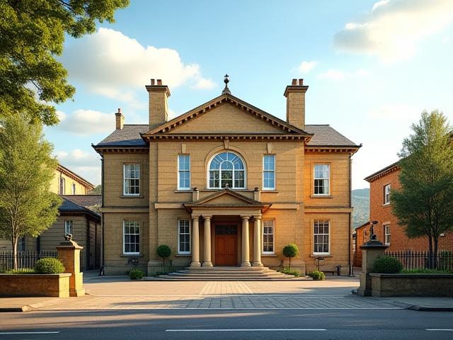 A serene, sunlit view of the historic Normanton Town Hall, highlighting the local commitment of Eco Impress Cleaning Solutions.