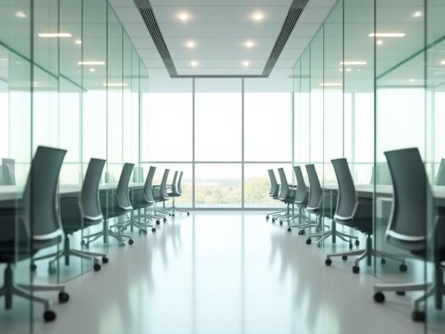 Clean, modern corporate office with glass walls