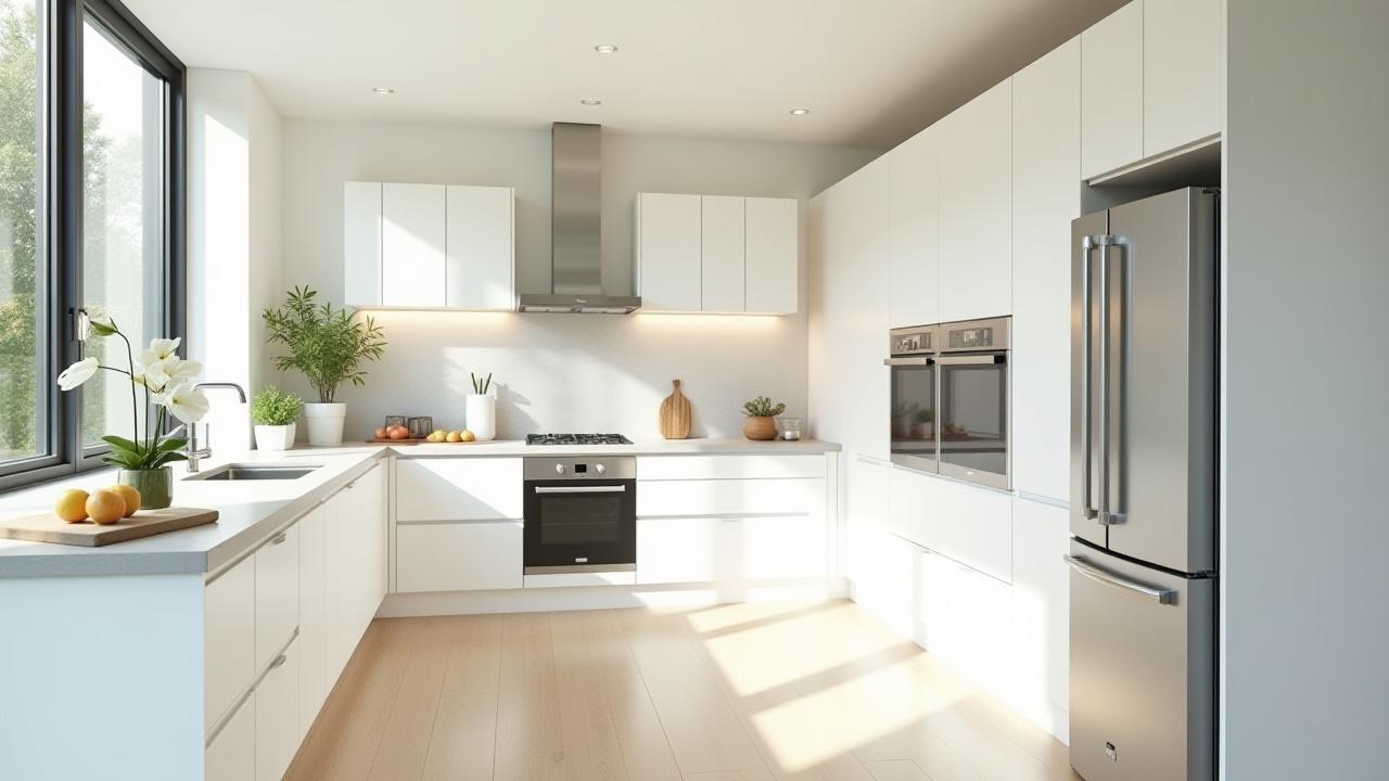 Spotless, newly constructed kitchen with natural light